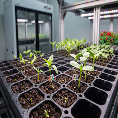 Vegetable seedlings in plug trays